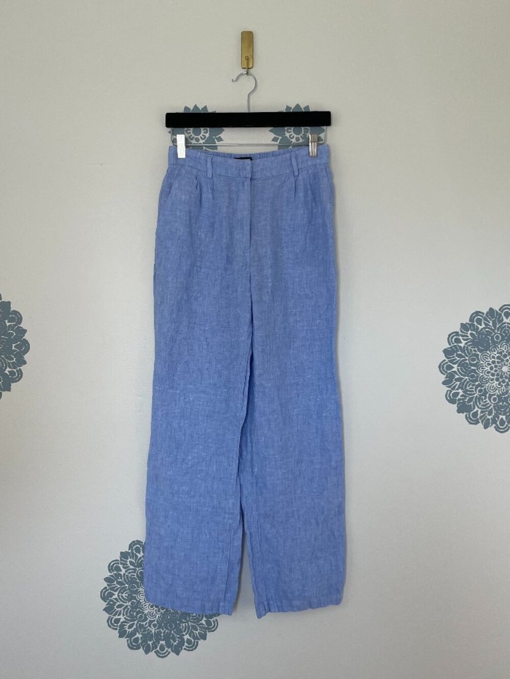 Quince 100% European Linen Pleated High Rise Trousers in French Blue Size 4